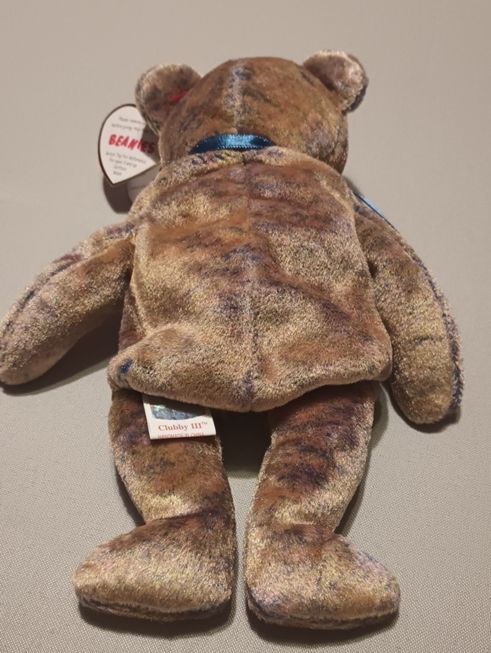 Ty Brown Plush Teddy Bear with Navy Ribbon - Picture 5 of 10